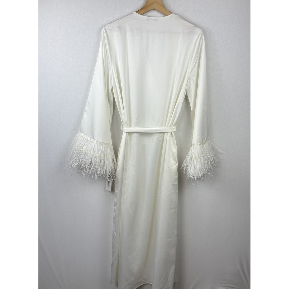 Rya Collection Robe XL NEW Cream Ostritch Feather Sleeves Glam Bridal Hooneymoon - Picture 3 of 11